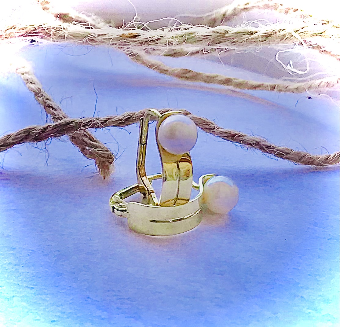 Väčšie zlaté náušnice s perlou. Originál,14 k.